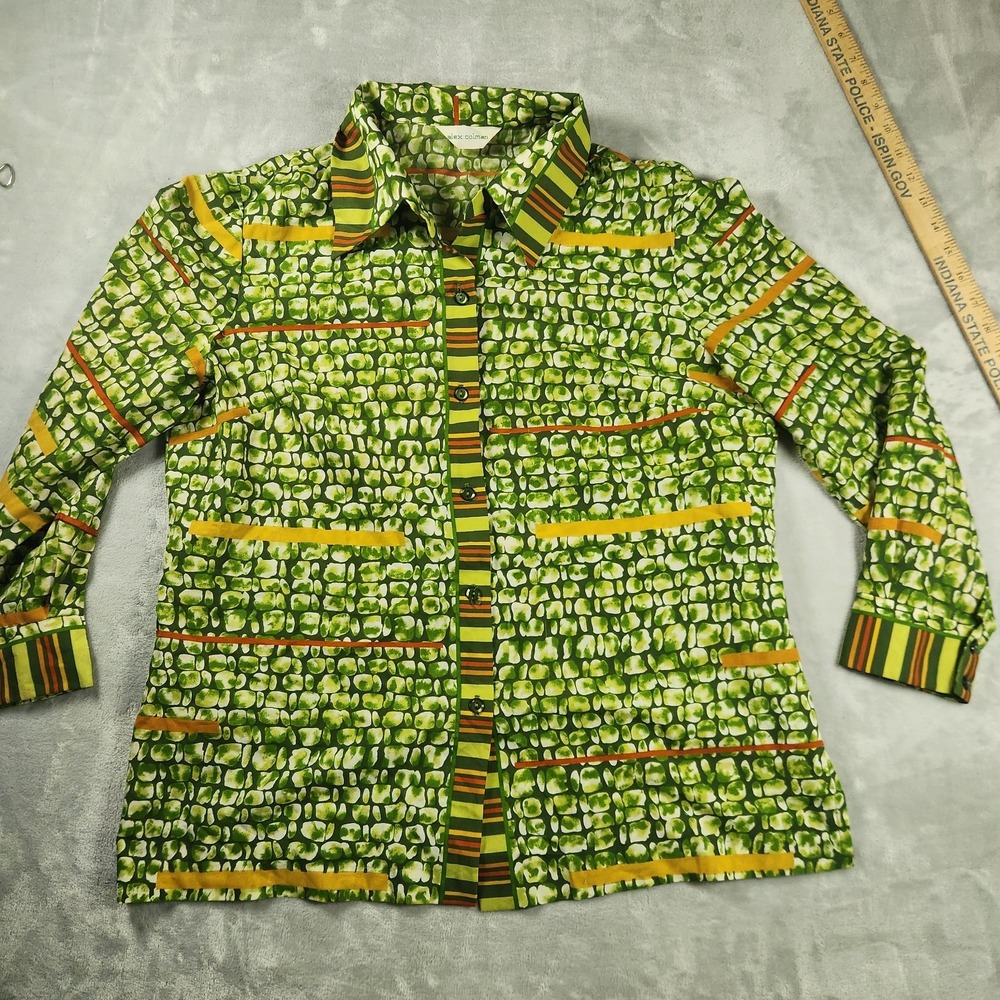 Vintage Alex Coleman California Womens  Blouse 60s 70s Mod Festival Green Size L